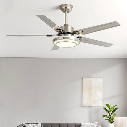 Contemporary Industrial Round Rectangular Fan Blade Iron LED Downrods Ceiling Fan Light For Living Room