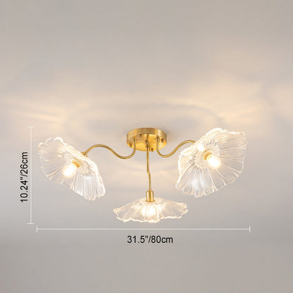 Modern Minimalist Branch Flower Copper Frame Glass Shade 3/5/6 Light Semi-Flush Mount Ceiling Light For Living Room