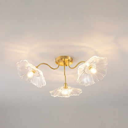 Modern Minimalist Branch Flower Copper Frame Glass Shade 3/5/6 Light Semi-Flush Mount Ceiling Light For Living Room