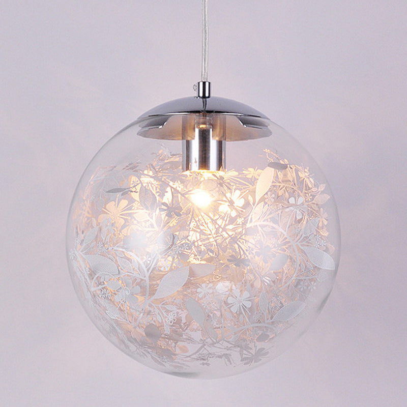 Contemporary Nordic Orb Snowflake Leaf Glass Shade Iron 1-Light Pendant Light For Living Room