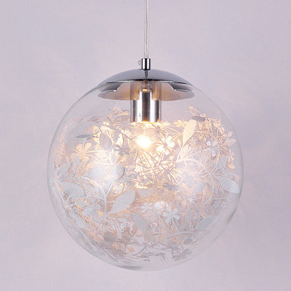Contemporary Nordic Orb Snowflake Leaf Glass Shade Iron 1-Light Pendant Light For Living Room