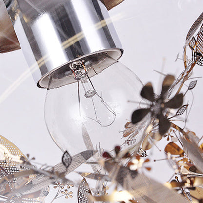 Contemporary Nordic Orb Snowflake Leaf Glass Shade Iron 1-Light Pendant Light For Living Room