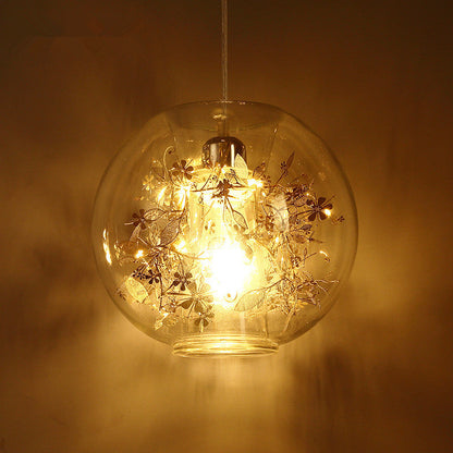 Contemporary Nordic Orb Snowflake Leaf Glass Shade Iron 1-Light Pendant Light For Living Room