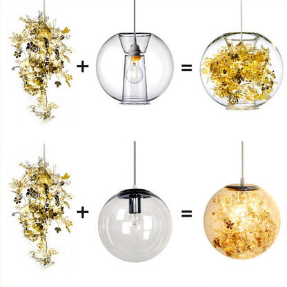 Contemporary Nordic Orb Snowflake Leaf Glass Shade Iron 1-Light Pendant Light For Living Room