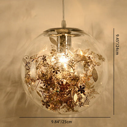 Contemporary Nordic Orb Snowflake Leaf Glass Shade Iron 1-Light Pendant Light For Living Room