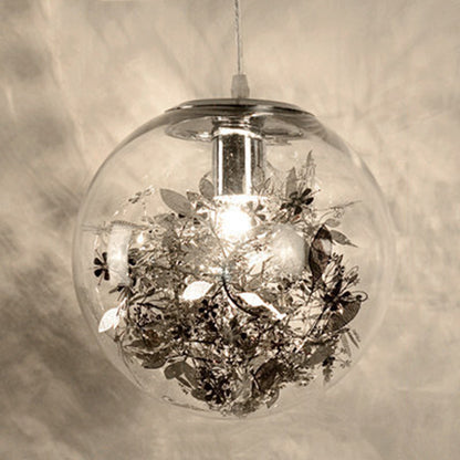 Contemporary Nordic Orb Snowflake Leaf Glass Shade Iron 1-Light Pendant Light For Living Room