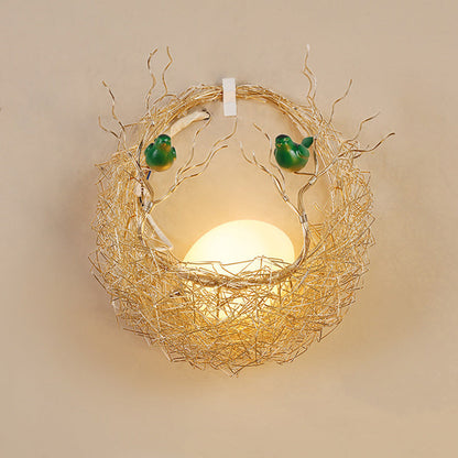 Contemporary Creative Round Bird's Nest Aluminum Hardware Glass 1-Light Wall Sconce Lamp For Living Room