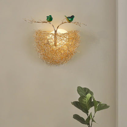 Contemporary Creative Round Bird's Nest Aluminum Hardware Glass 1-Light Wall Sconce Lamp For Living Room