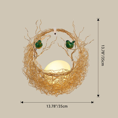 Contemporary Creative Round Bird's Nest Aluminum Hardware Glass 1-Light Wall Sconce Lamp For Living Room