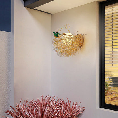 Contemporary Creative Round Bird's Nest Aluminum Hardware Glass 1-Light Wall Sconce Lamp For Living Room
