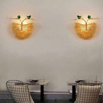 Contemporary Creative Round Bird's Nest Aluminum Hardware Glass 1-Light Wall Sconce Lamp For Living Room