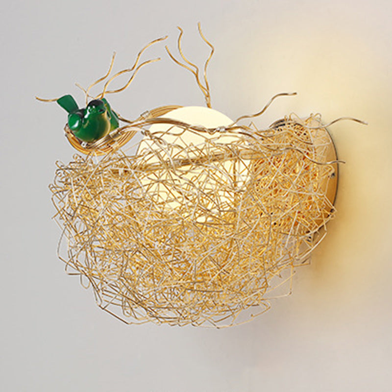 Contemporary Creative Round Bird's Nest Aluminum Hardware Glass 1-Light Wall Sconce Lamp For Living Room