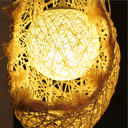Contemporary Creative Rattan Moon Orb Twine Rope 1-Light Pendant Light For Living Room