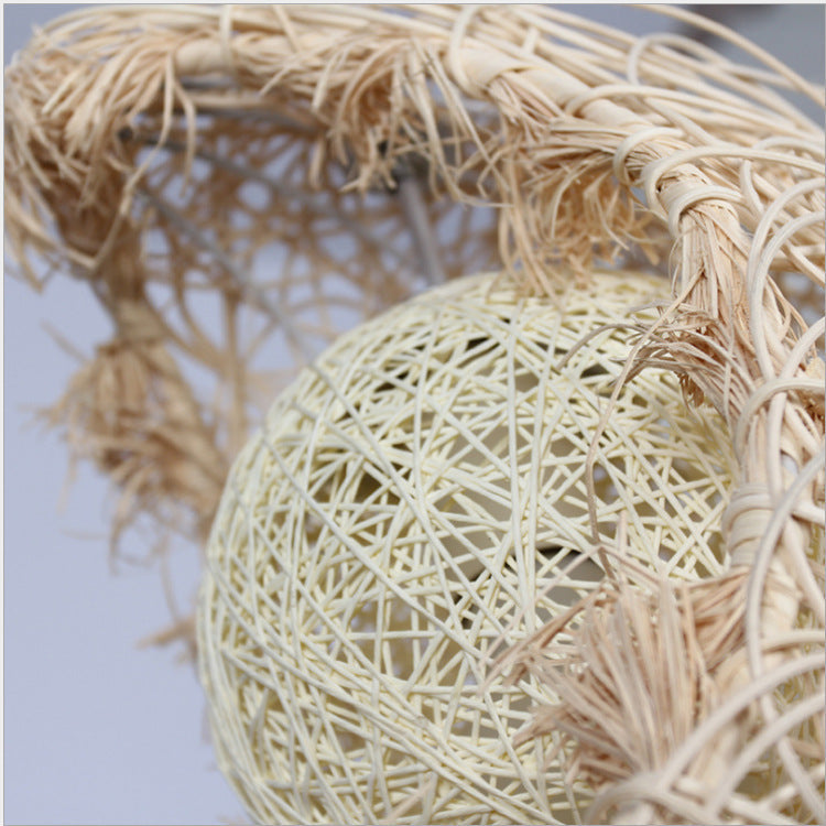 Contemporary Creative Rattan Moon Orb Twine Rope 1-Light Pendant Light For Living Room