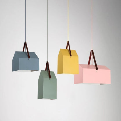 Modern Minimalist Macaron Rectangular Trapezoidal Iron 1-Light Pendant Light For Living Room