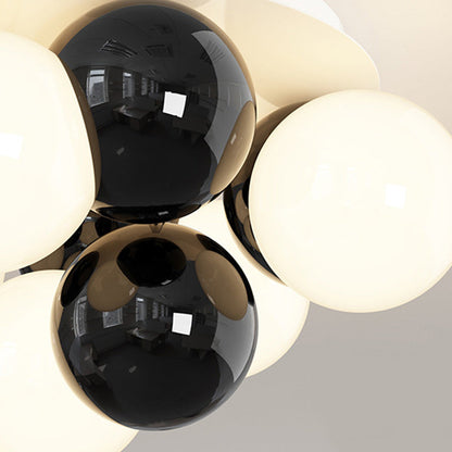 Modern Minimalist Cream Orb Iron 5-Light Semi-Flush Mount Ceiling Light For Bedroom