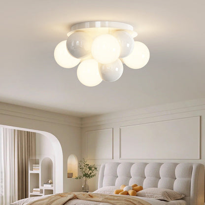 Modern Minimalist Cream Orb Iron 5-Light Semi-Flush Mount Ceiling Light For Bedroom