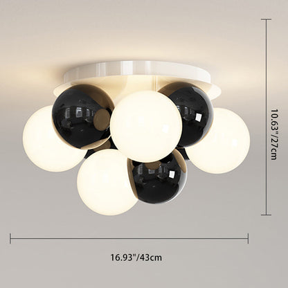 Modern Minimalist Cream Orb Iron 5-Light Semi-Flush Mount Ceiling Light For Bedroom