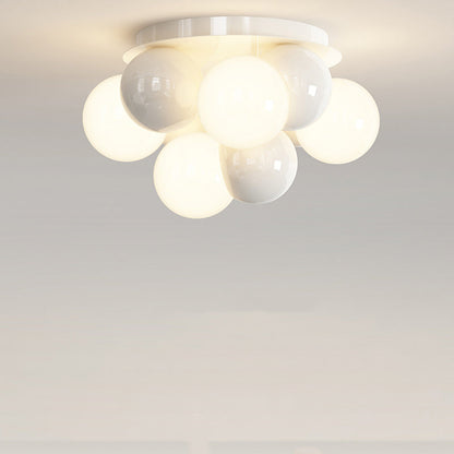 Modern Minimalist Cream Orb Iron 5-Light Semi-Flush Mount Ceiling Light For Bedroom