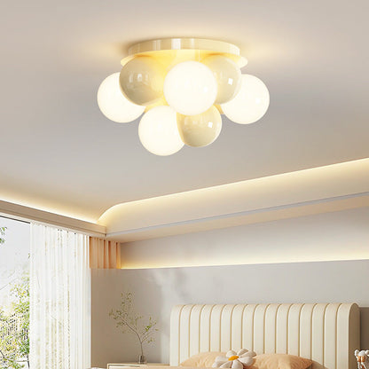 Modern Minimalist Cream Orb Iron 5-Light Semi-Flush Mount Ceiling Light For Bedroom