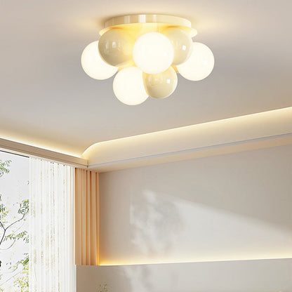 Modern Minimalist Cream Orb Iron 5-Light Semi-Flush Mount Ceiling Light For Bedroom