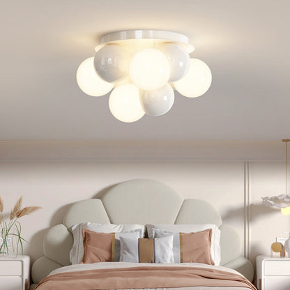 Modern Minimalist Cream Orb Iron 5-Light Semi-Flush Mount Ceiling Light For Bedroom