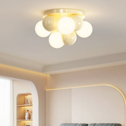 Modern Minimalist Cream Orb Iron 5-Light Semi-Flush Mount Ceiling Light For Bedroom