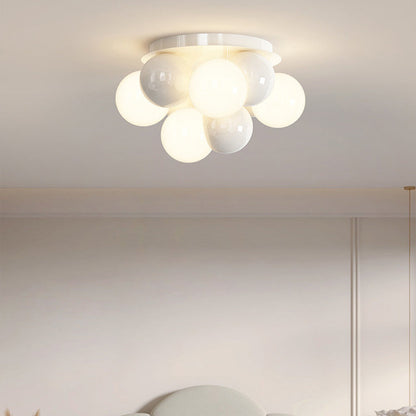 Modern Minimalist Cream Orb Iron 5-Light Semi-Flush Mount Ceiling Light For Bedroom