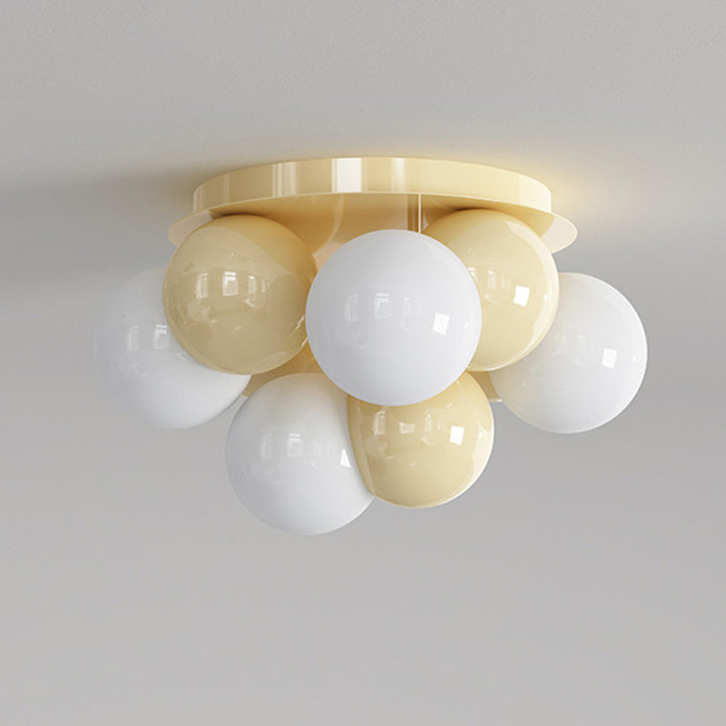Modern Minimalist Cream Orb Iron 5-Light Semi-Flush Mount Ceiling Light For Bedroom