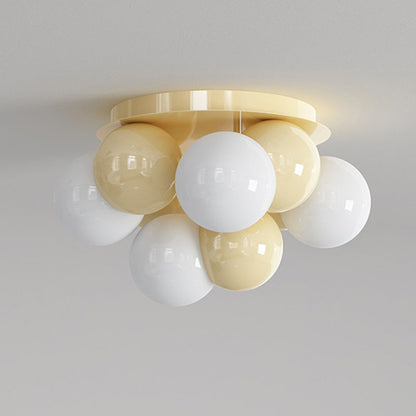 Modern Minimalist Cream Orb Iron 5-Light Semi-Flush Mount Ceiling Light For Bedroom