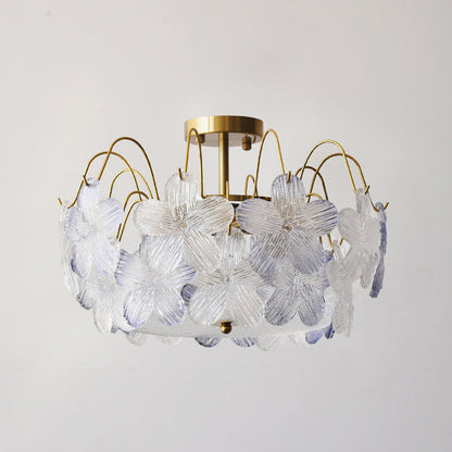 Contemporary Creative Flower Round Iron Glass 5/6 Light Semi-Flush Mount Ceiling Light For Living Room