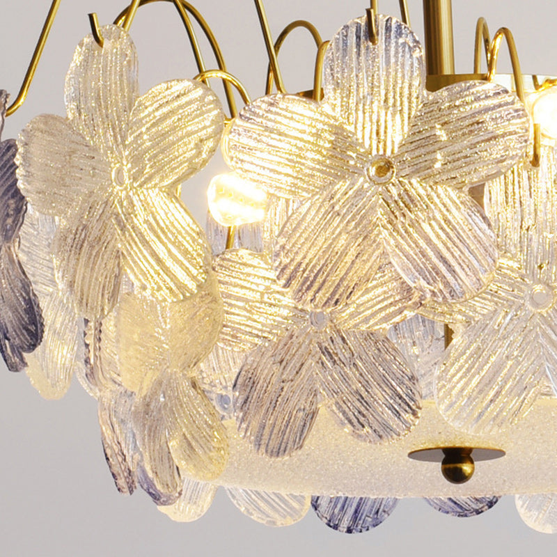 Contemporary Creative Flower Round Iron Glass 5/6 Light Semi-Flush Mount Ceiling Light For Living Room