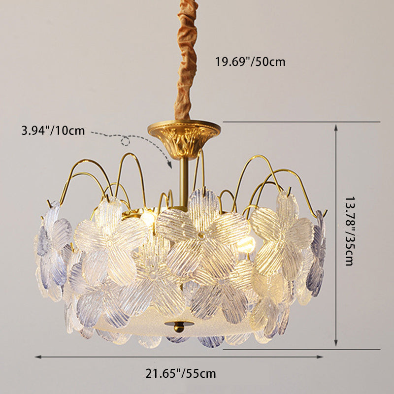 Contemporary Creative Flower Round Iron Glass 5/6 Light Chandelier For Living Room