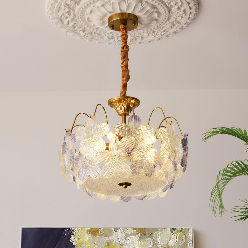 Contemporary Creative Flower Round Iron Glass 5/6 Light Chandelier For Living Room