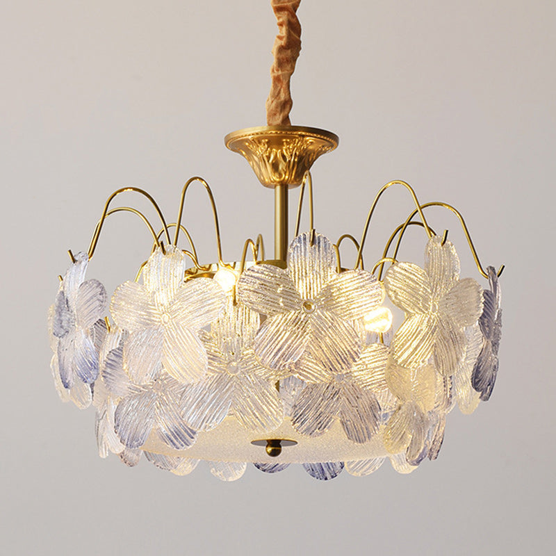 Contemporary Creative Flower Round Iron Glass 5/6 Light Chandelier For Living Room
