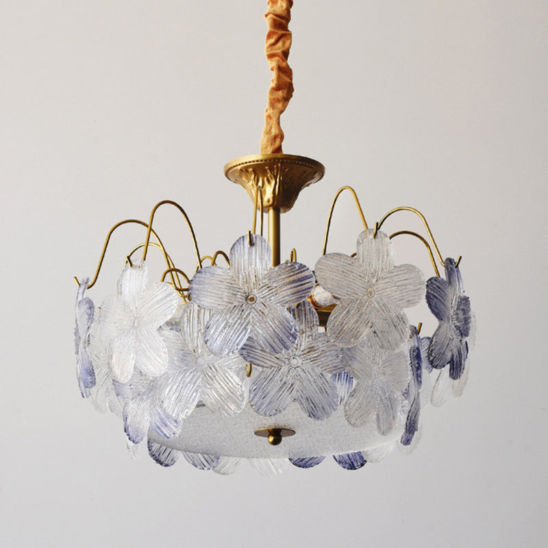 Contemporary Creative Flower Round Iron Glass 5/6 Light Chandelier For Living Room
