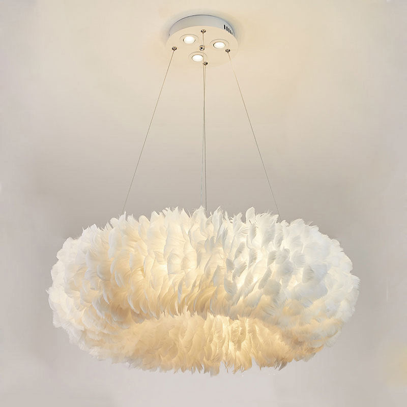 Contemporary Creative Kids Circle Feather Shade Iron 6-Light Chandelier For Bedroom
