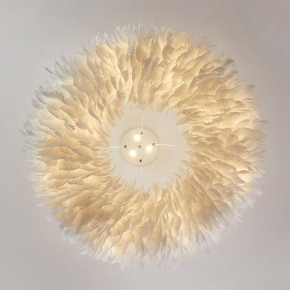 Contemporary Creative Kids Circle Feather Shade Iron 6-Light Chandelier For Bedroom