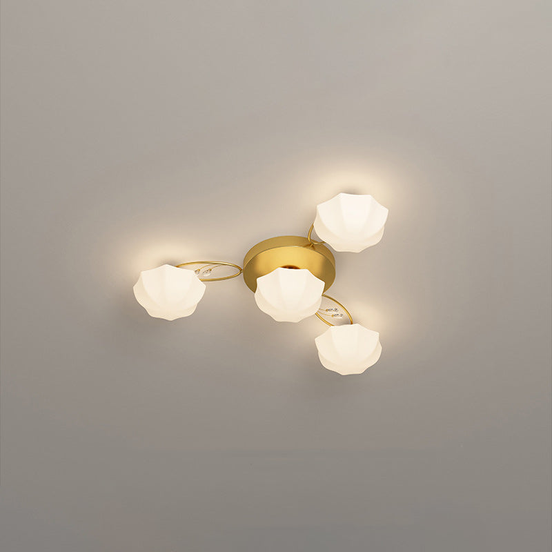 Contemporary Creative Cream Branch Flower Iron Glass 4/7/9/11 Light Semi-Flush Mount Ceiling Light For Living Room