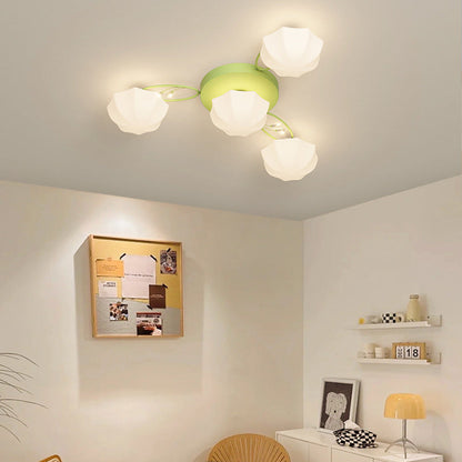 Contemporary Creative Cream Branch Flower Iron Glass 4/7/9/11 Light Semi-Flush Mount Ceiling Light For Living Room