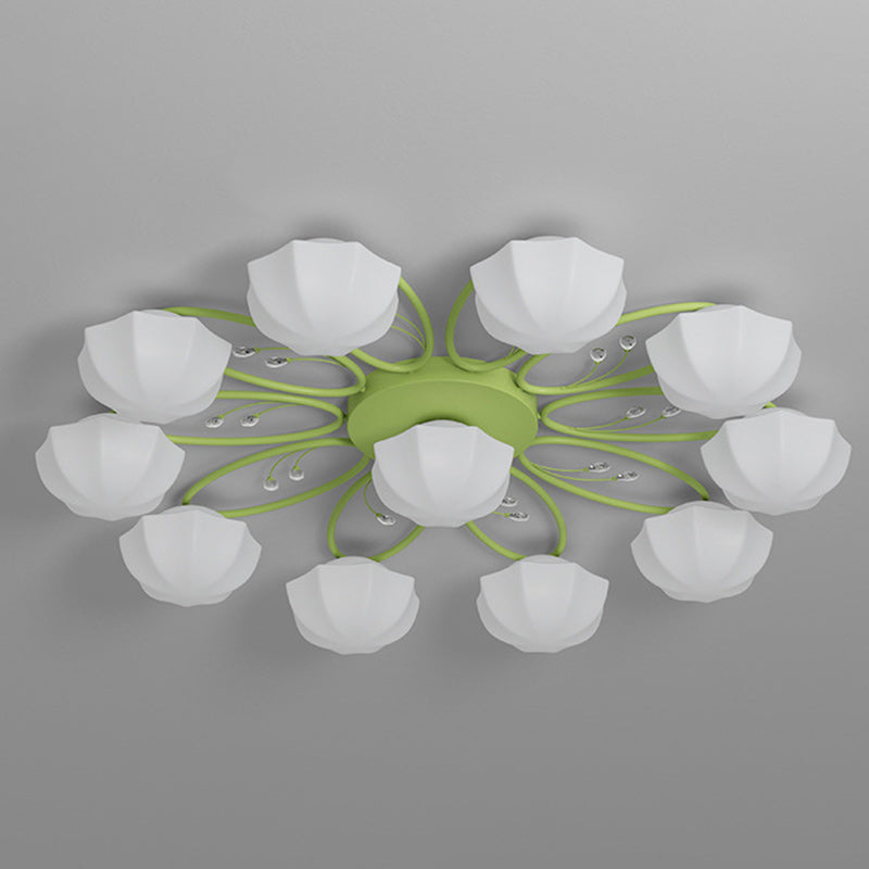 Contemporary Creative Cream Branch Flower Iron Glass 4/7/9/11 Light Semi-Flush Mount Ceiling Light For Living Room