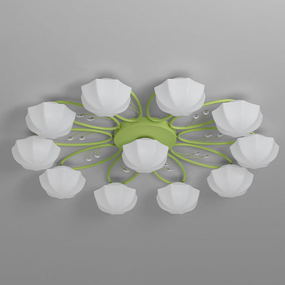 Contemporary Creative Cream Branch Flower Iron Glass 4/7/9/11 Light Semi-Flush Mount Ceiling Light For Living Room