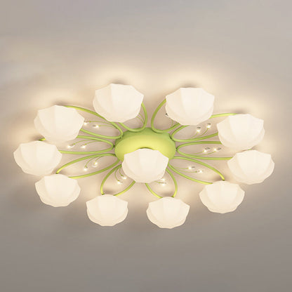 Contemporary Creative Cream Branch Flower Iron Glass 4/7/9/11 Light Semi-Flush Mount Ceiling Light For Living Room