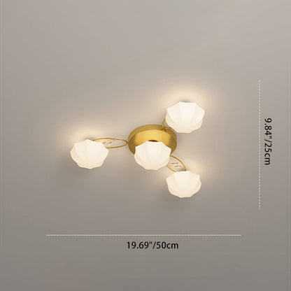 Contemporary Creative Cream Branch Flower Iron Glass 4/7/9/11 Light Semi-Flush Mount Ceiling Light For Living Room