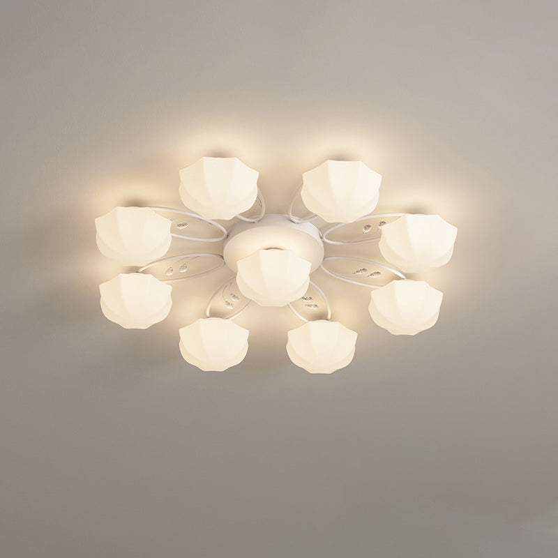 Contemporary Creative Cream Branch Flower Iron Glass 4/7/9/11 Light Semi-Flush Mount Ceiling Light For Living Room
