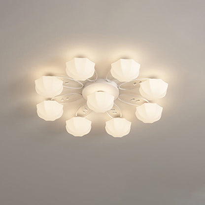 Contemporary Creative Cream Branch Flower Iron Glass 4/7/9/11 Light Semi-Flush Mount Ceiling Light For Living Room
