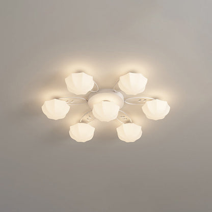Contemporary Creative Cream Branch Flower Iron Glass 4/7/9/11 Light Semi-Flush Mount Ceiling Light For Living Room