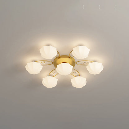 Contemporary Creative Cream Branch Flower Iron Glass 4/7/9/11 Light Semi-Flush Mount Ceiling Light For Living Room