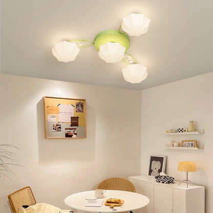 Contemporary Creative Cream Branch Flower Iron Glass 4/7/9/11 Light Semi-Flush Mount Ceiling Light For Living Room