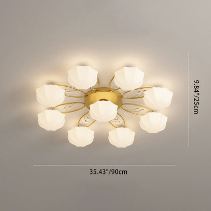 Contemporary Creative Cream Branch Flower Iron Glass 4/7/9/11 Light Semi-Flush Mount Ceiling Light For Living Room